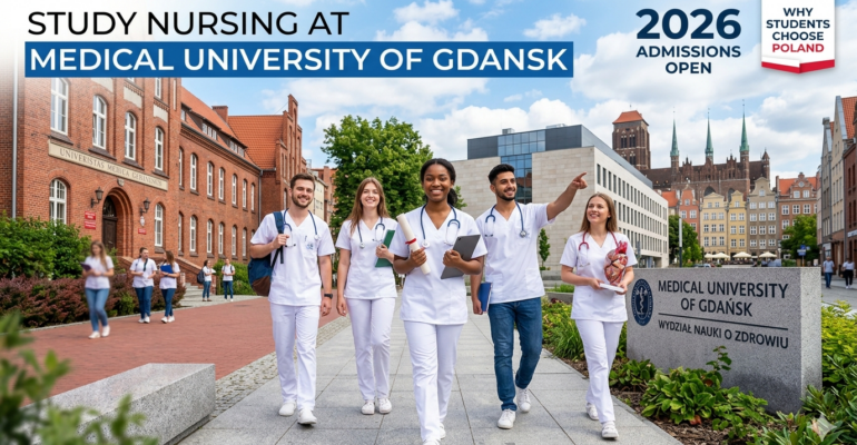 Nursing students in Gdansk university classroom.