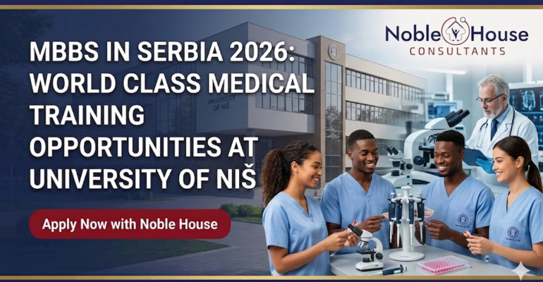 MBBS in Serbia 2026 at University of Niš banner with medical student and campus