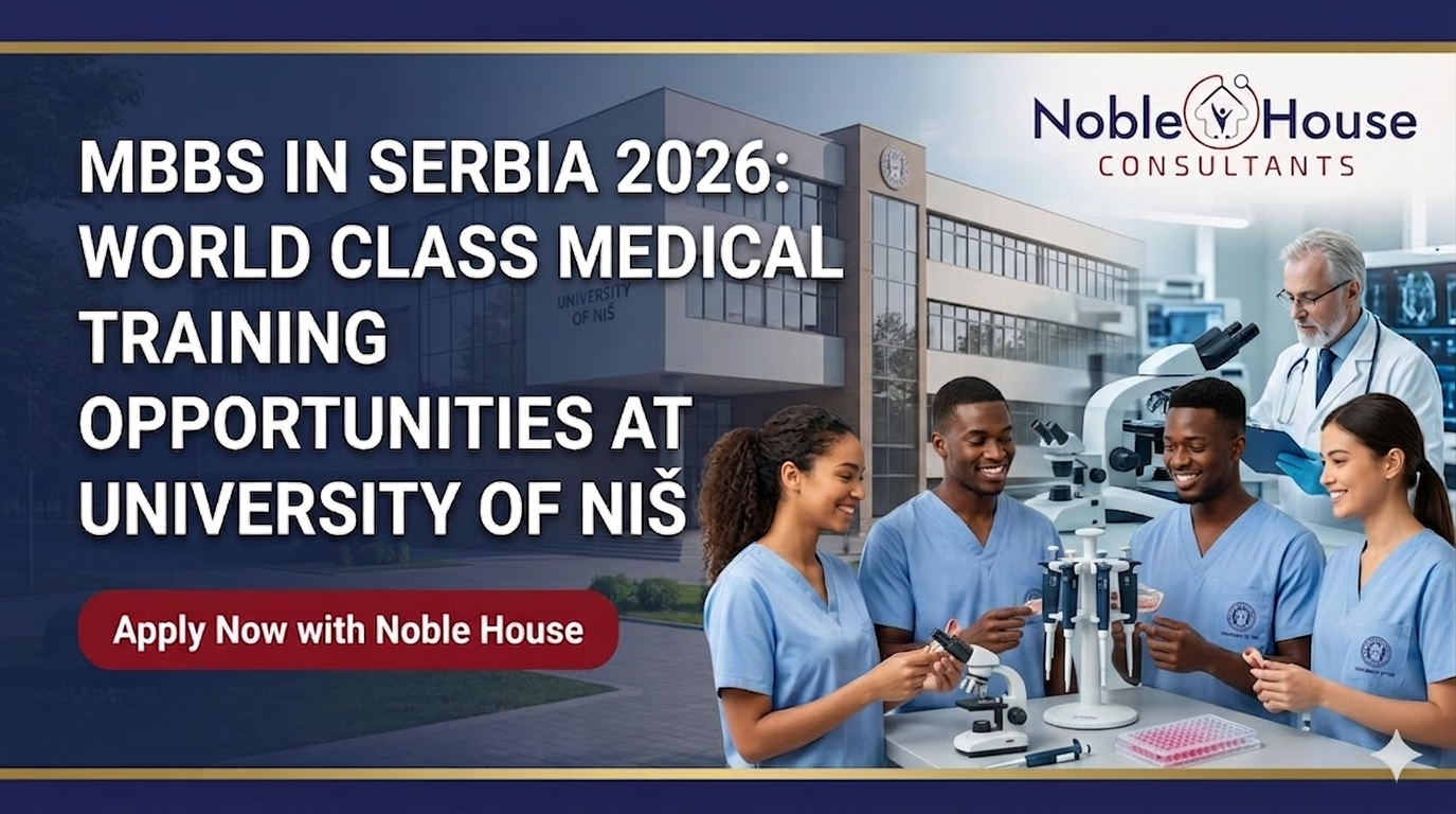 MBBS in Serbia 2026 at University of Niš banner with medical student and campus